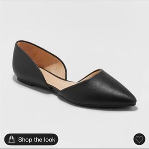 A New Day Julie Black Pointed Toe Open Side Ballet Flats EUC Memory Foam Size 8